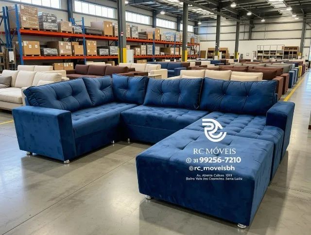 Sofá de Canto 3,10m Chaise e Puff Veludo Preto D33 Premium - Foto 2