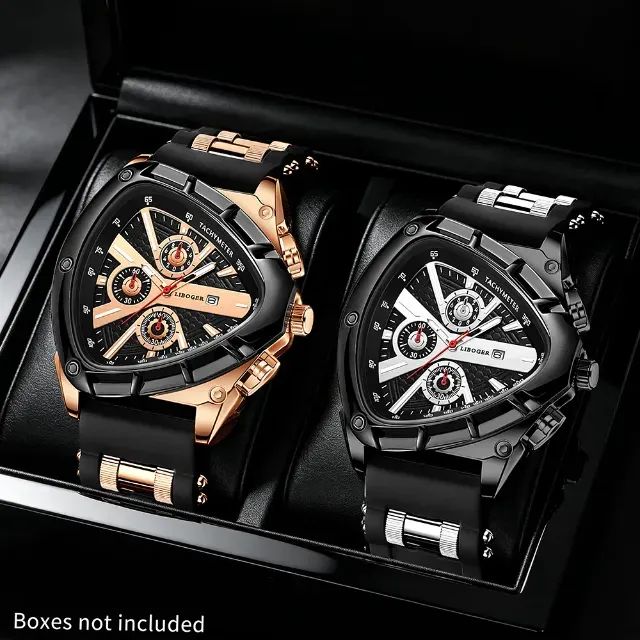 (NOVO) - Relógio Triangular Elegante de Pulso - Preto e Dourado - Pulseira de Silicone - Foto 4