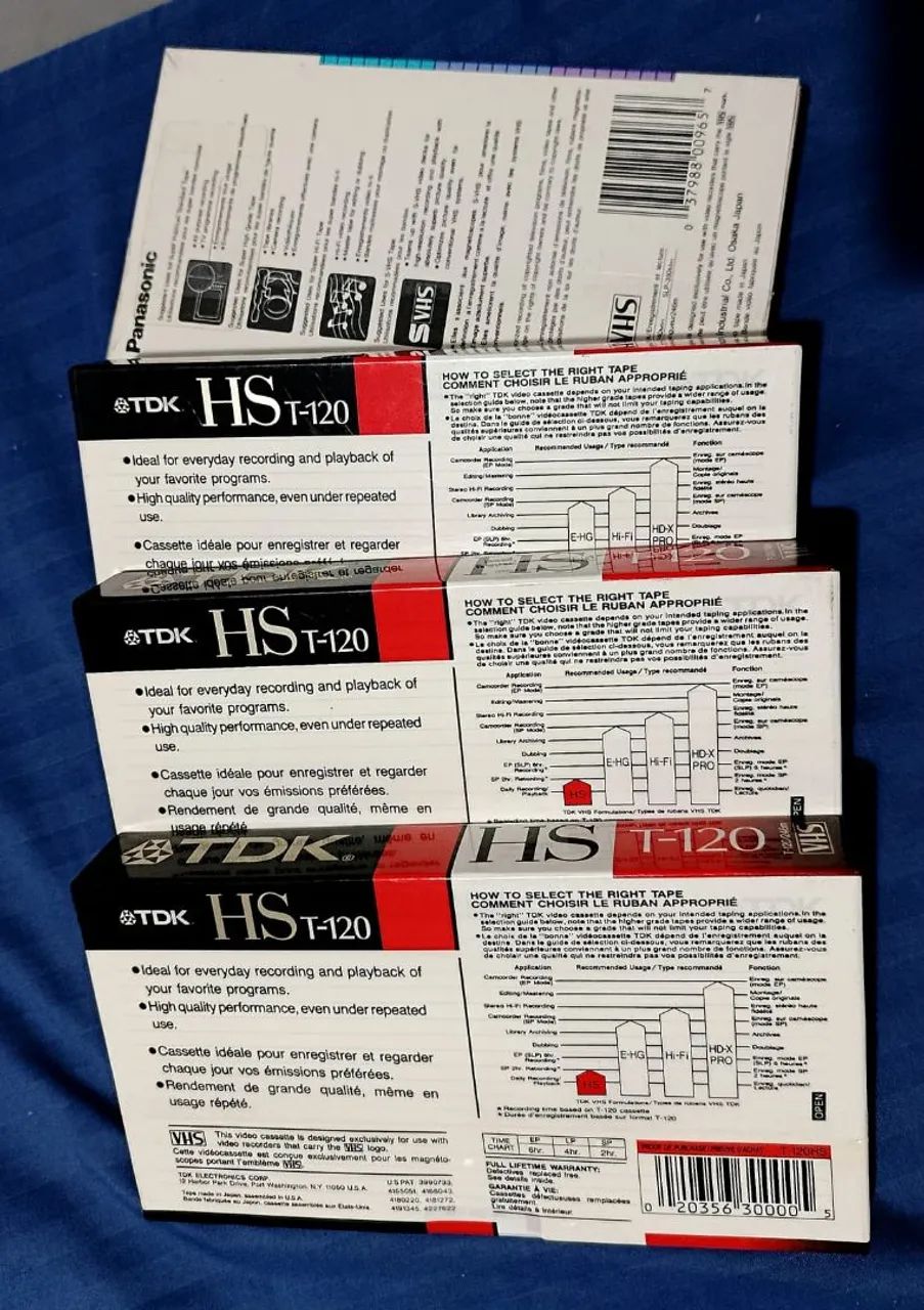 Lote 4 Fitas VHS Virgens Lacradas Importadas - 3 TDK HS + 1