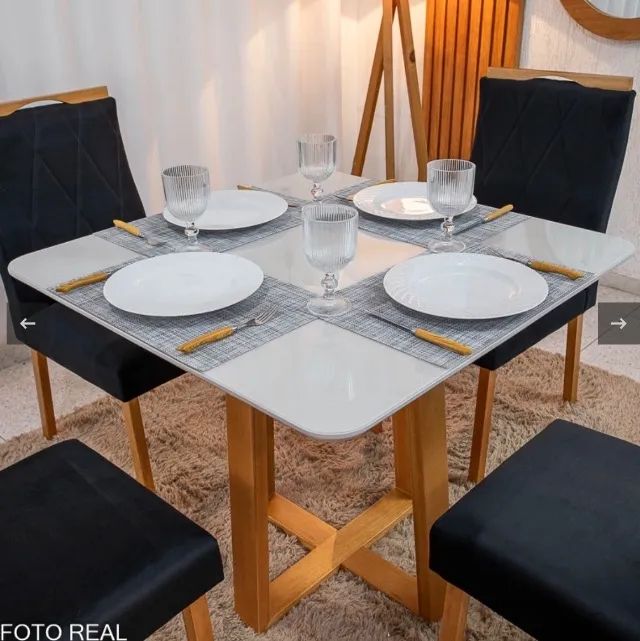 Conjunto de Jantar Aurora Square 90 com 4 Cadeiras Veludo Preto - Foto 2
