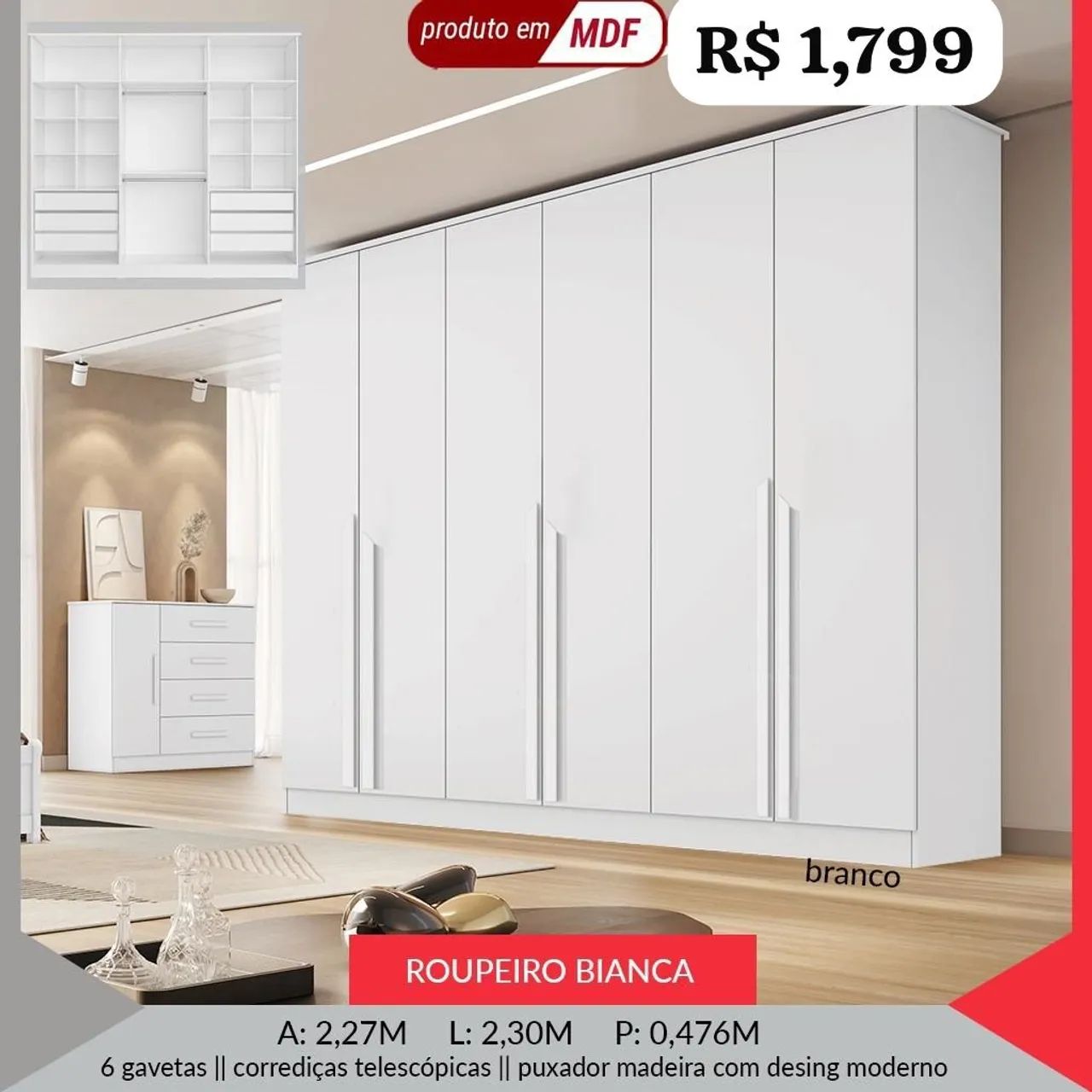 Guarda Roupa 6 portas MDF - Promoção  - Foto 2