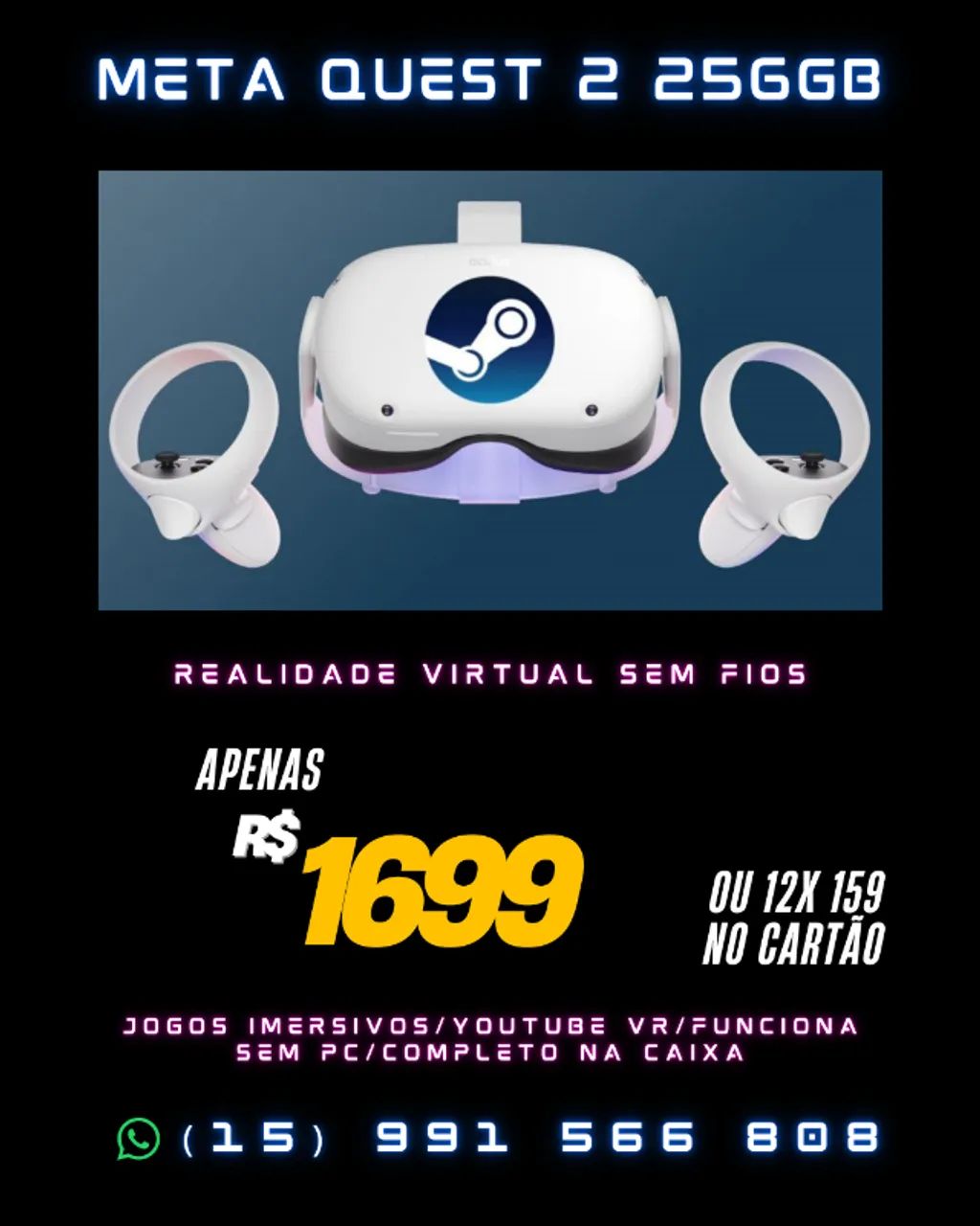 META QUEST 2 256GB COMPLETO NA CAIXA - Consoles de Vídeo Game META QUEST 2 256GB COMPLETO NA CAIXA - Consoles de Vídeo Game