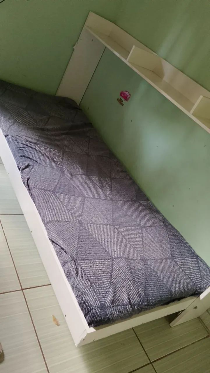 Cama De Solteiro Articulável Horizontal Com Nichos Branca