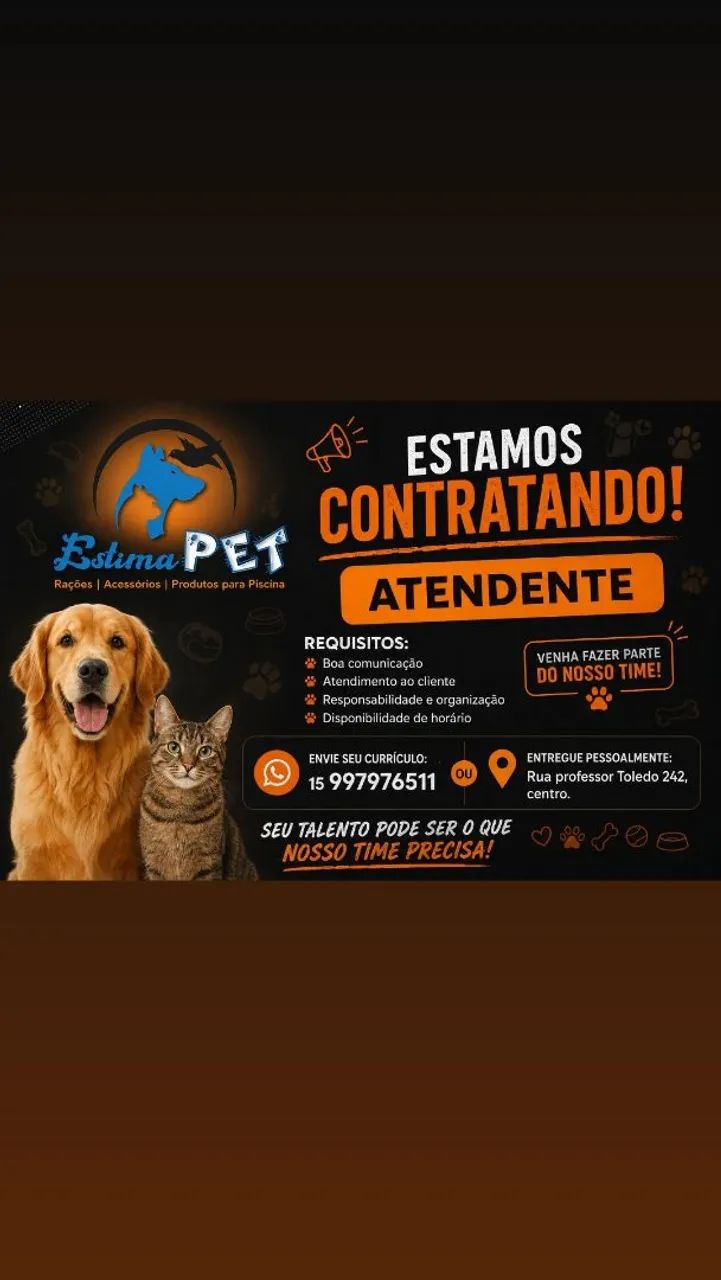 Vaga para atendente centro Araçoiaba 