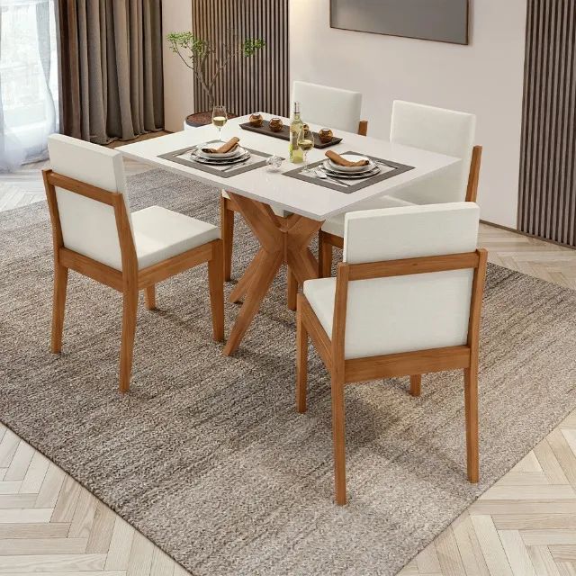 Mesa Retangular com Tampo de Vidro Off White - 4 Lugares - Foto 2