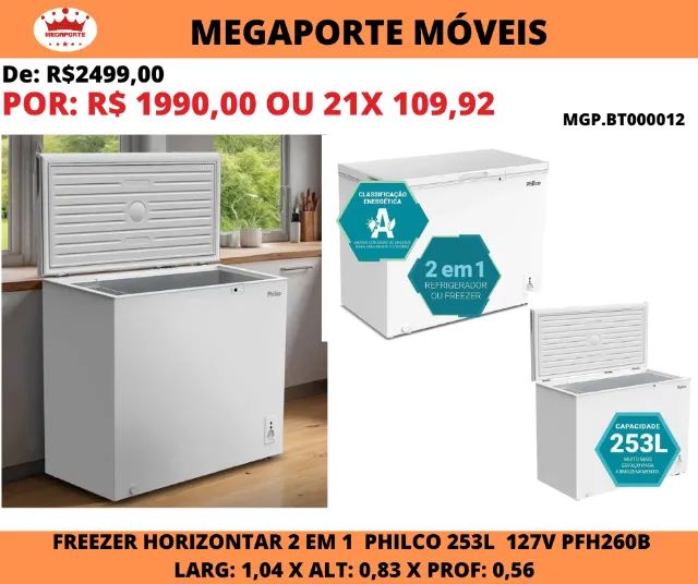 Freezer Horizontal 2 em 1 Philco 253L 127V
