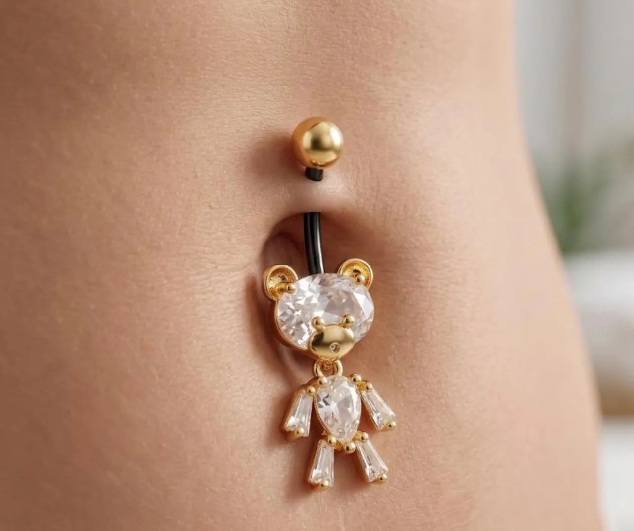 Piercing umbigo urso dourado 