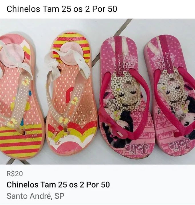 Chinelos Infantil Tam 25 - 2 pares por R$20