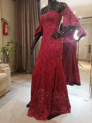 Vestido de festa longo Renda Vermelho - P - Foto 3