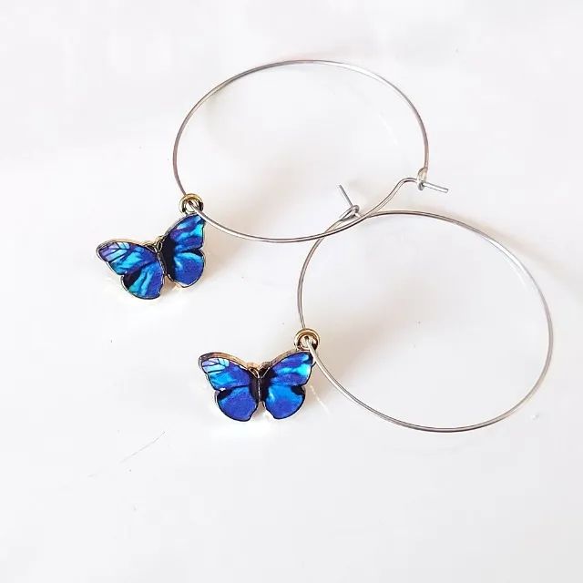  Brinco Argola Borboleta Azul - Foto 3