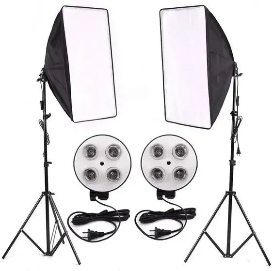 Kit 2 Soft Box Soquete E27 Quadruplo 50 X 70 + 2 Tripés 2m - Lucas Cell