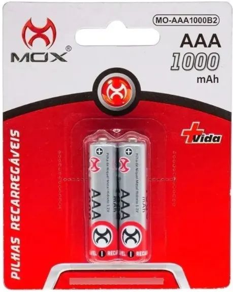 Pilha Recarregavel Mox MO-AAA1000-B2 Cartela C/2-Pilhas AAA
