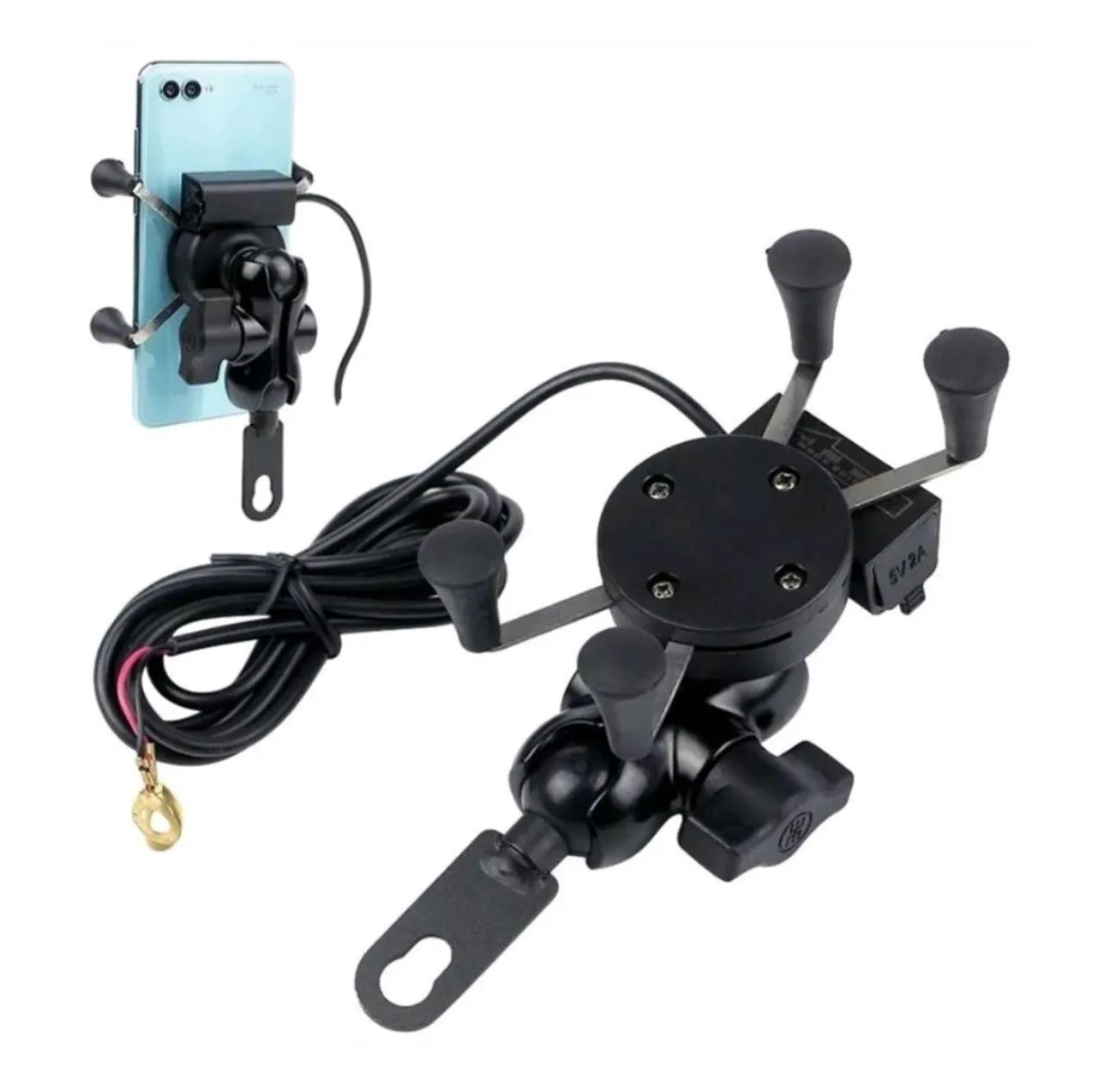 Suporte Celular Moto Com Carregador Universal USB Garra X - Foto 4