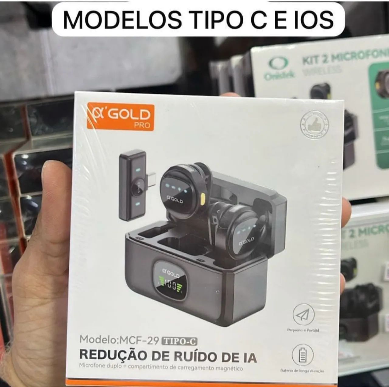 Microfone lapela IPhone e tipo C Duplo A Gold - ENTREGA GRÁTIS 