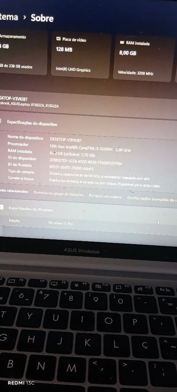 Notebook Asus Vivobook i5 12ª Geração 8GB RAM 256GB SSD