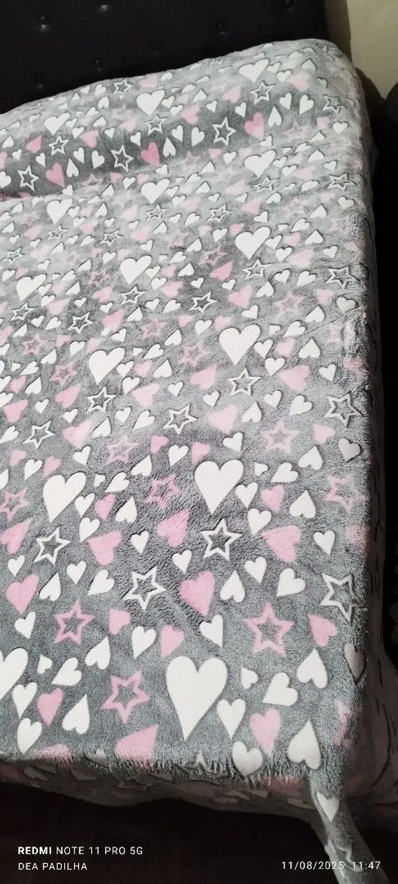Coberdrom Sherpa Aveludado de Casal com Estampas de Corações e Estrelas - Foto 3