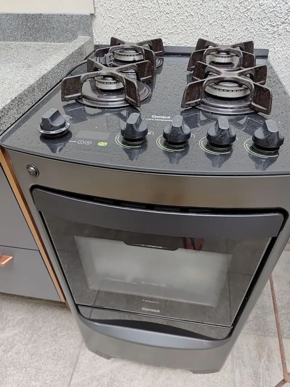 Fogão Consul 4 Bocas Preto - Vidro Temperado