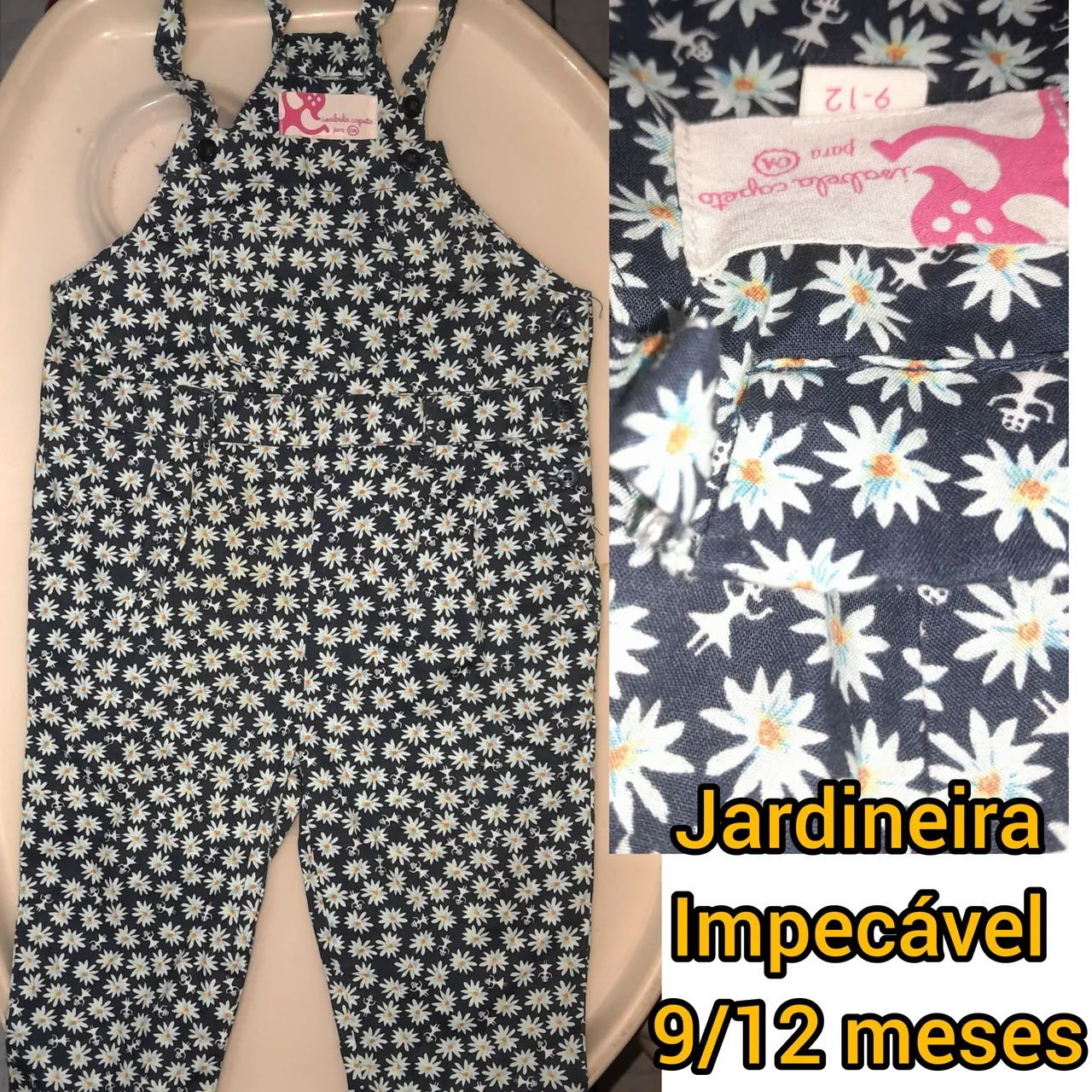 Jardineira margaridas da Isabella capeto tamanho 9/12 meses