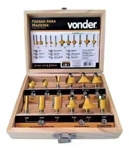 Jogo De Fresas Madeira 12 Peças Metal 6mm Vonder Kit Maleta