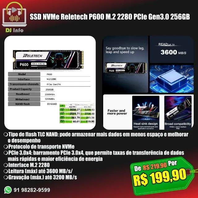 SSD NVMe Reletech P600 M.2 2280 PCIe Gen3.0 256GB