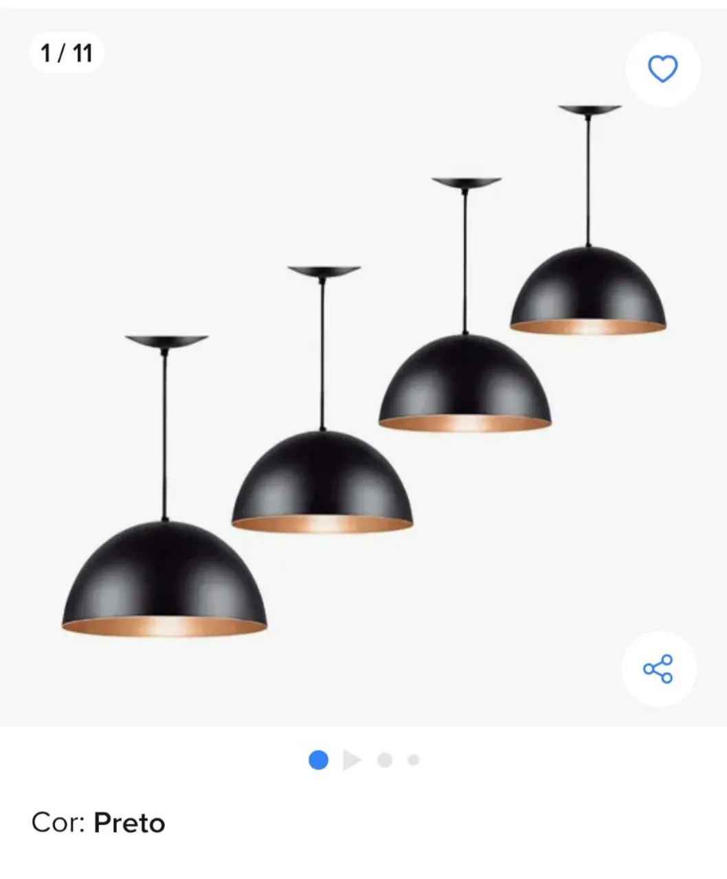 Lustres Pendente Cúpula Preto com Cobre