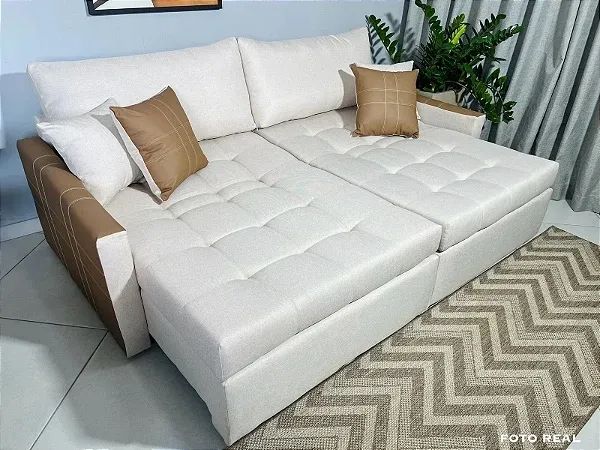 Sofá Cama Monaco Linho 2.20 Estrutura Madeira Maciça - Entrega imediata! 