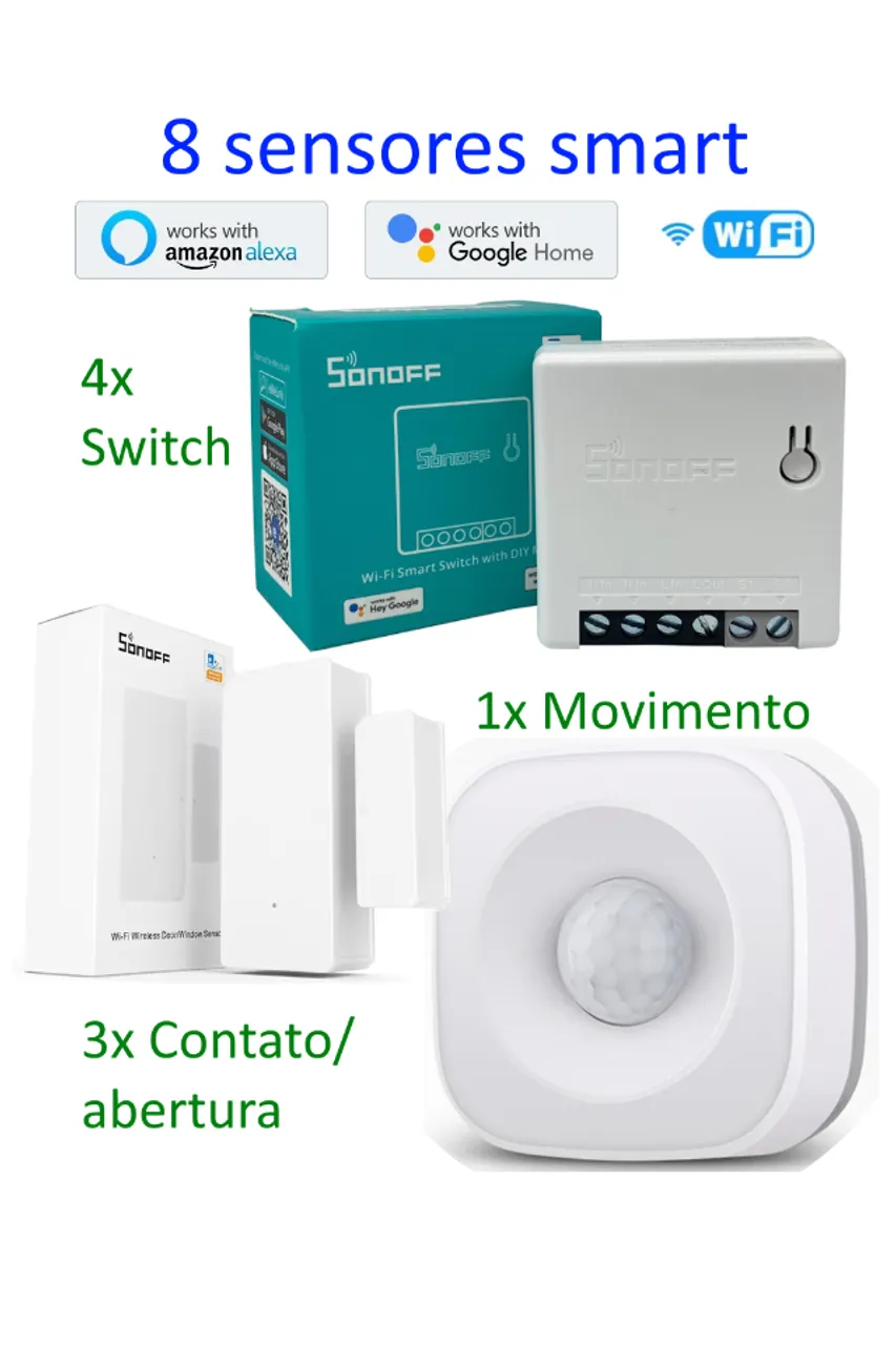 8 Sensores Smart para Alexa, Google Home. Sonoff, eWelink, Smart Life