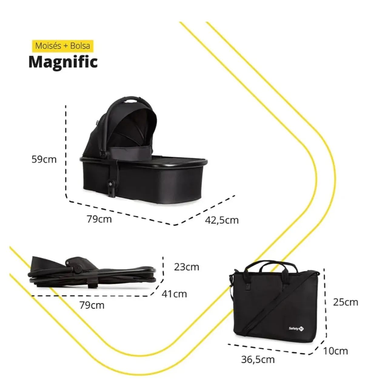 Carrinho de Bebê Magnific  + Moises + Bolsa + bebê conforto 