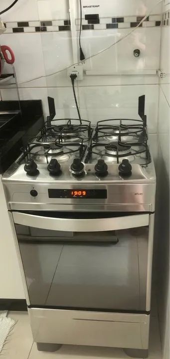 Fogão Brastemp Ative! Inox 4 bocas Grill - 127V