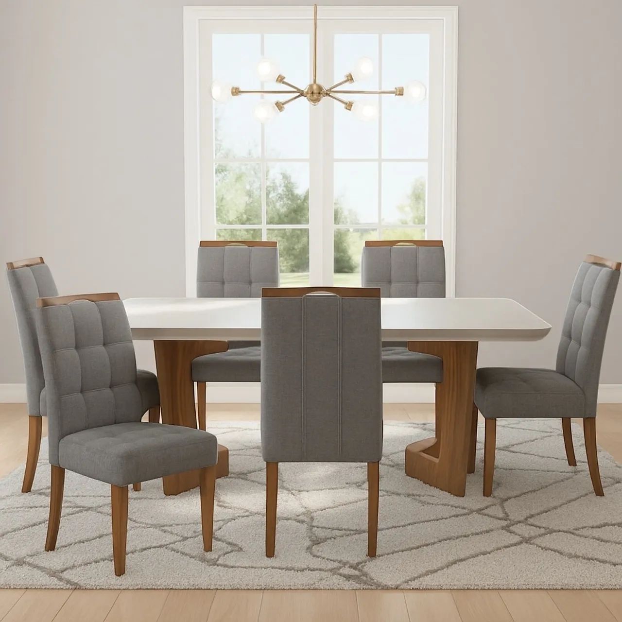 Mesa de Jantar Sophia com 6 Cadeiras em Madeira tt43