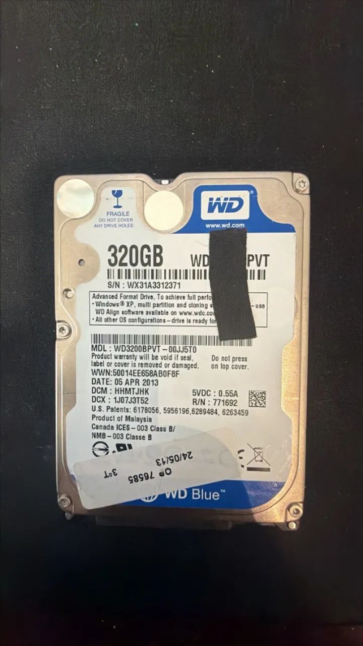 HD WD WesterDigital 320gb (tamanho notebook)