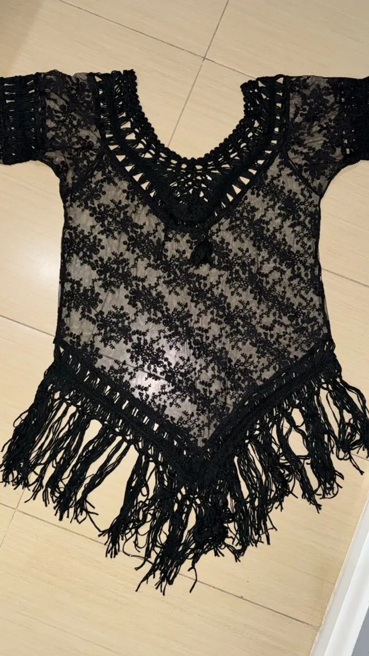 boho feminino preto com barras de franja