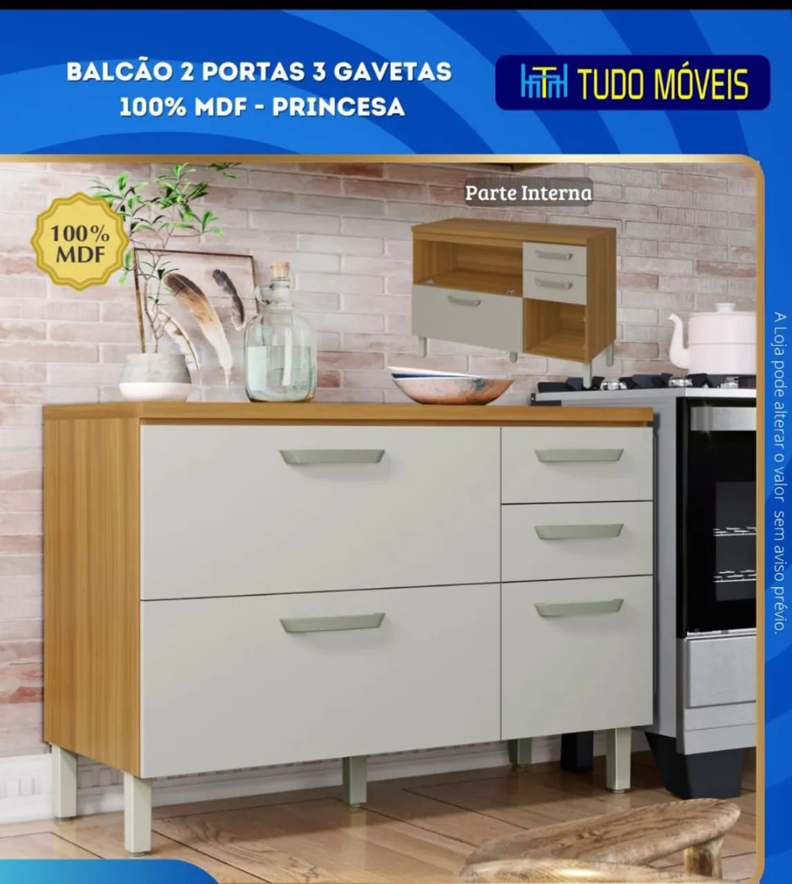 Balcão 2 portas 3 gavetas 
