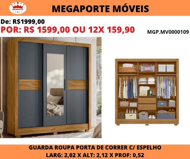 Guarda Roupa Portas de Correr 2,02 com Espelho  - Foto 2