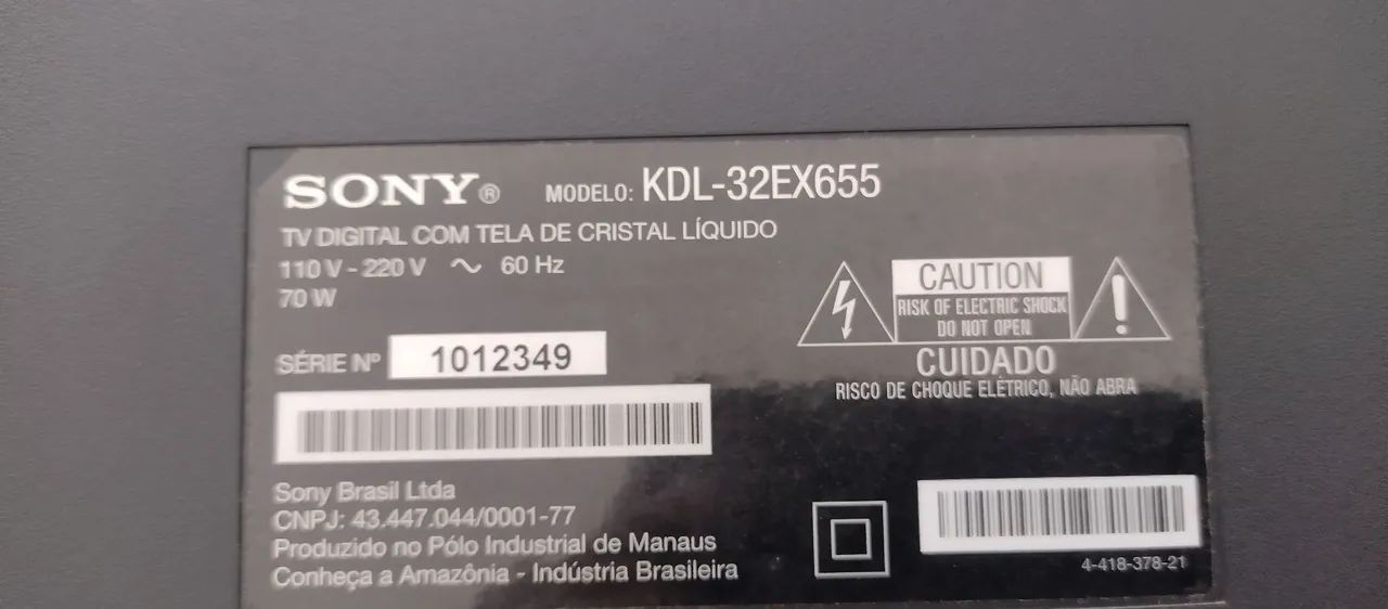 TV Sony Bravia 32" (Modelo KDL-32EX655) - Para Conserto ou Peças - Foto 2