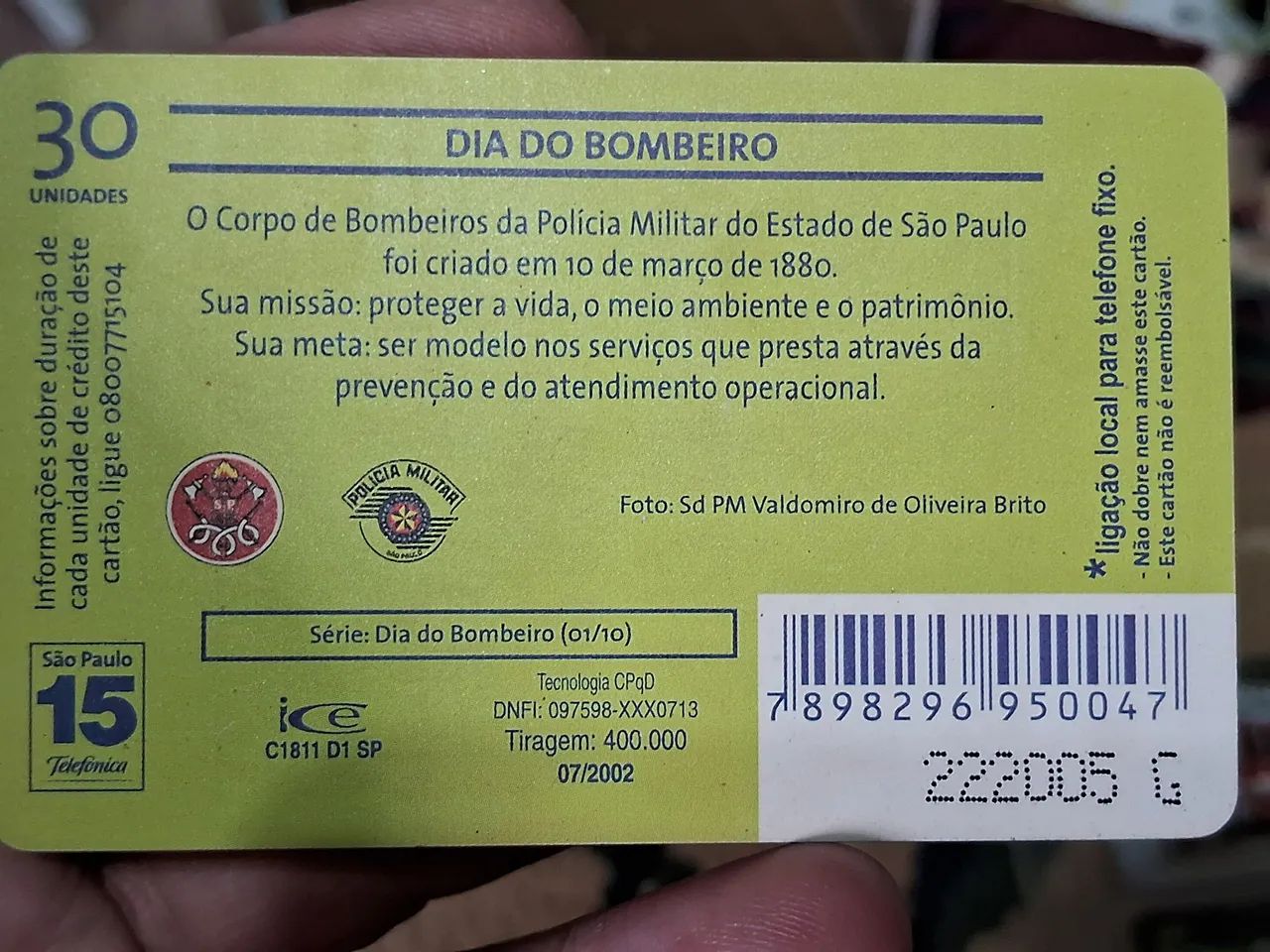 Cartão Telefonico Dia do Bombeiro Coleção Completa Telefonica - Foto 2