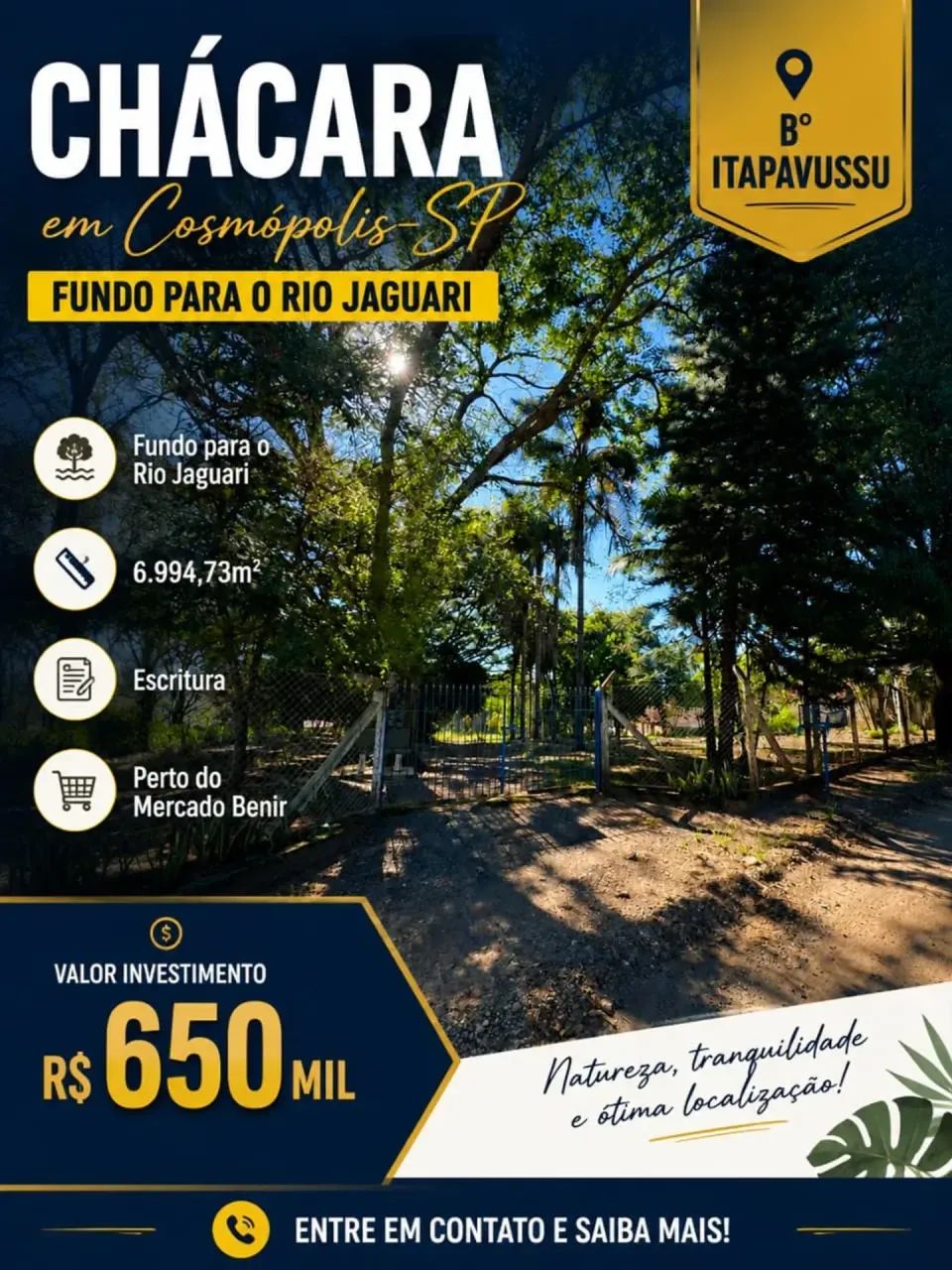 Chácara com piscina, no bairro Itapavussu, em Cosmópolis-SP.