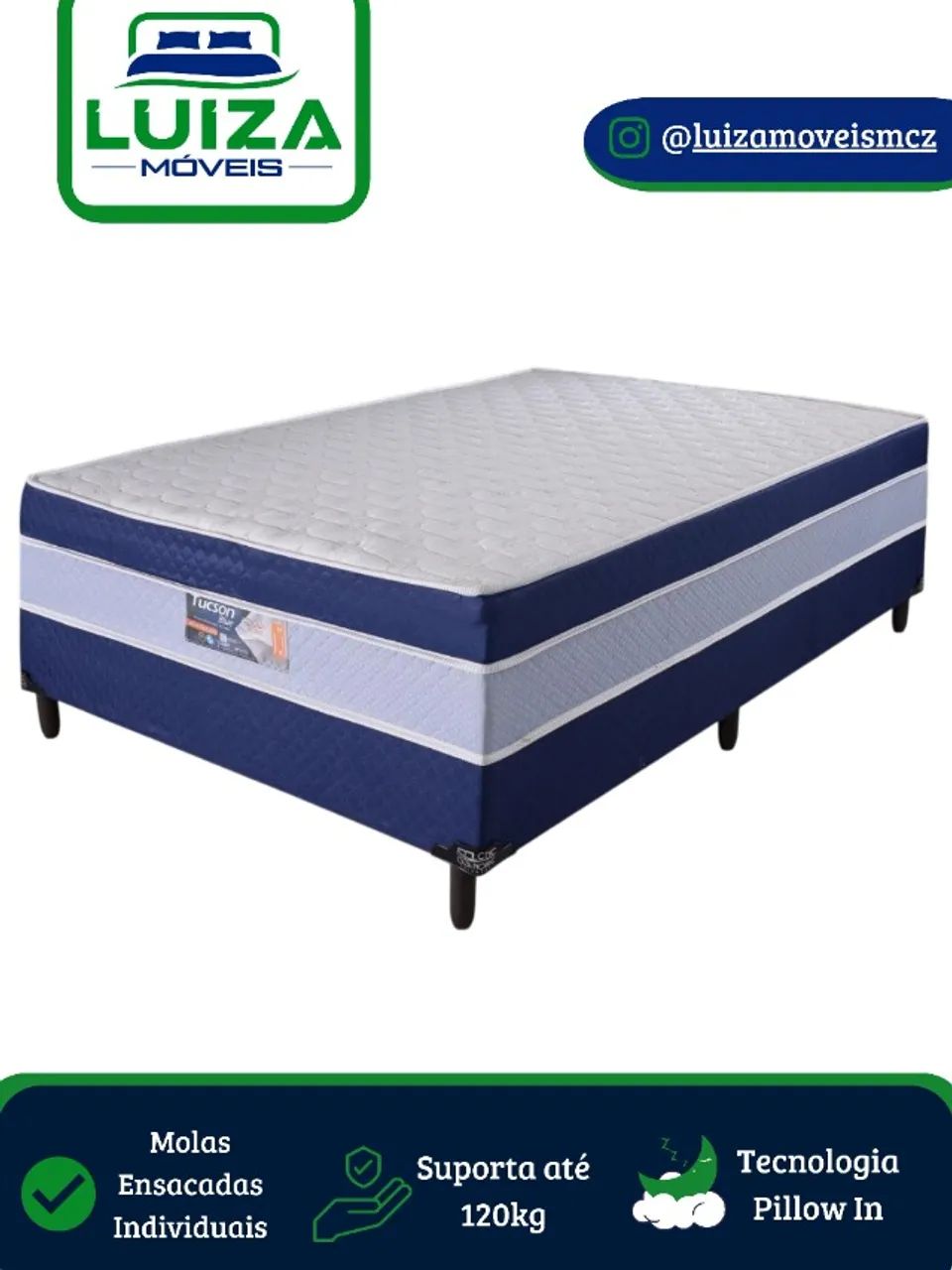 Cama de Casal  box Conjugada Molas Ensacadas D28 Tucson Blue Nova - Foto 2