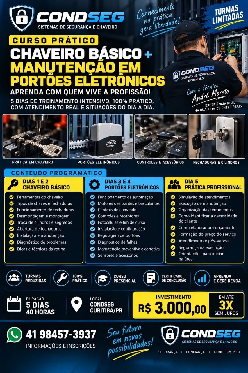 Curso de Chaveiro básico e manutenção portão eletrônico 