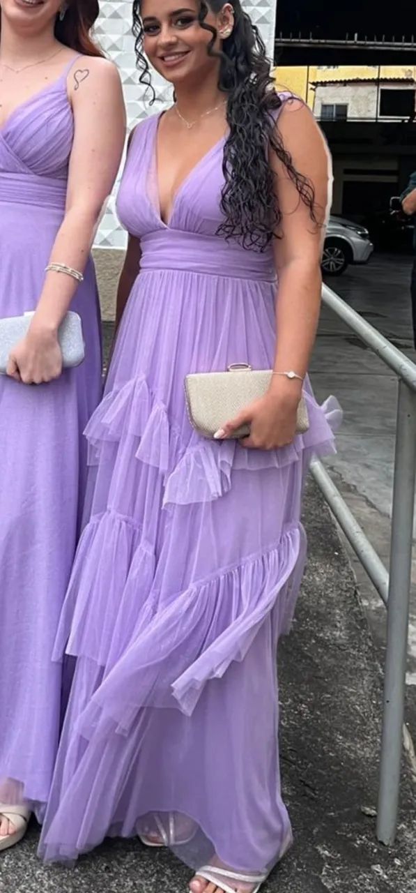vestido longo lavanda com brilho - Foto 4