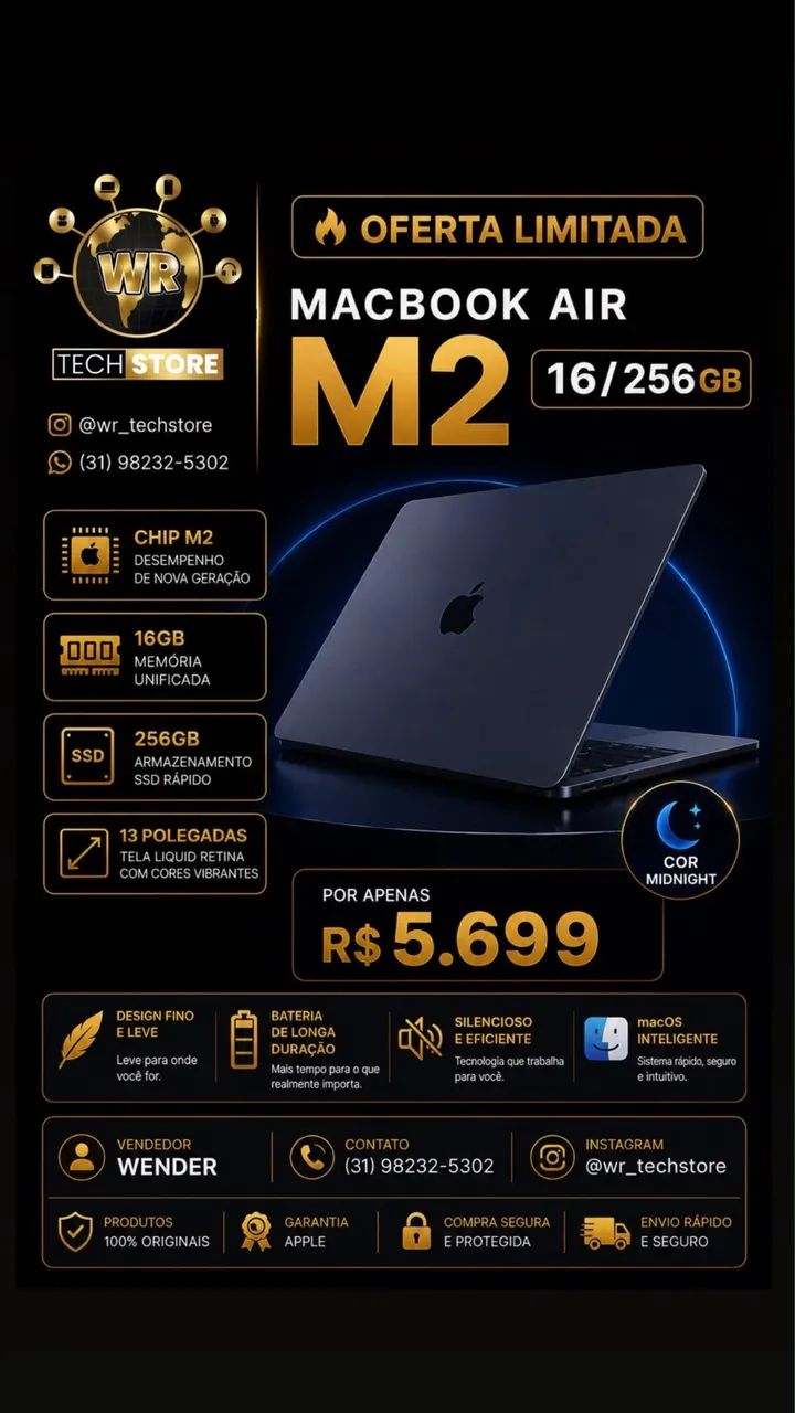 MacBook Air M2 - 13 Cor: Midnight - Notebooks - Centro, Belo