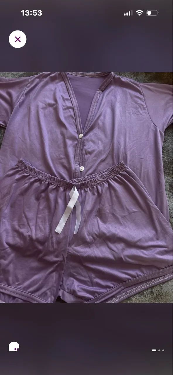 Pijama estilo americano roxo de botões  - Foto 2