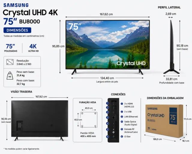 TV 75" Samsung Crystal UHD 4K - Foto 2