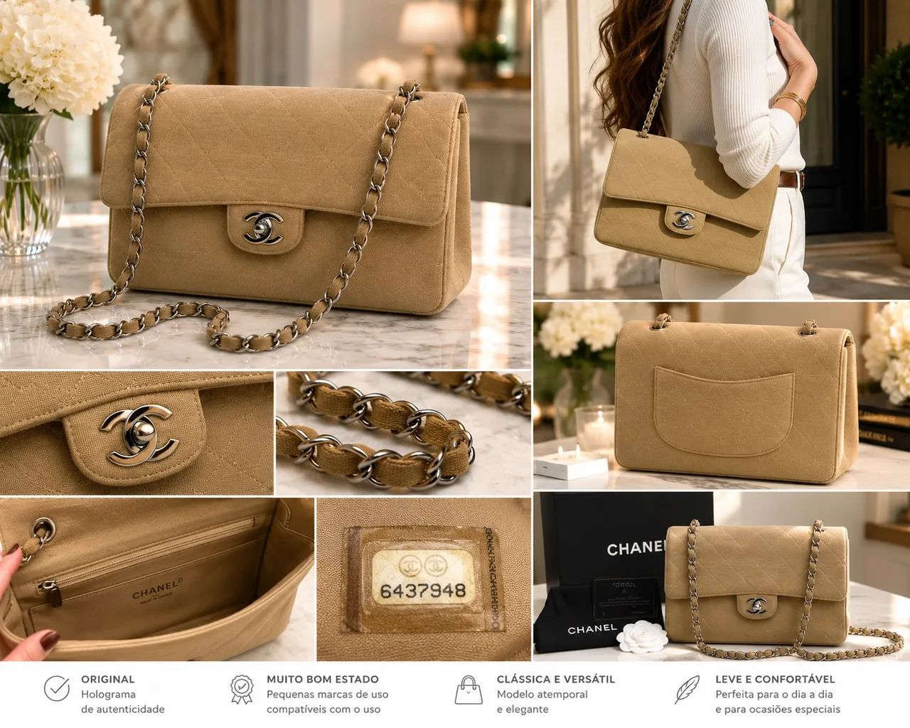 CHANEL Classic Flap Vintage Beige - Original - Muito Bom Estado