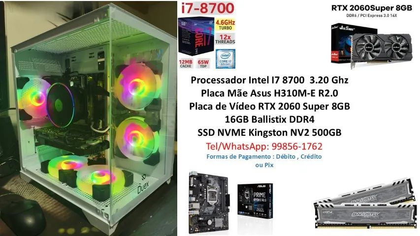 PC Gamer Core I7 8700 RTX 2060 Super 8GB - Completo -Até 12 X 345