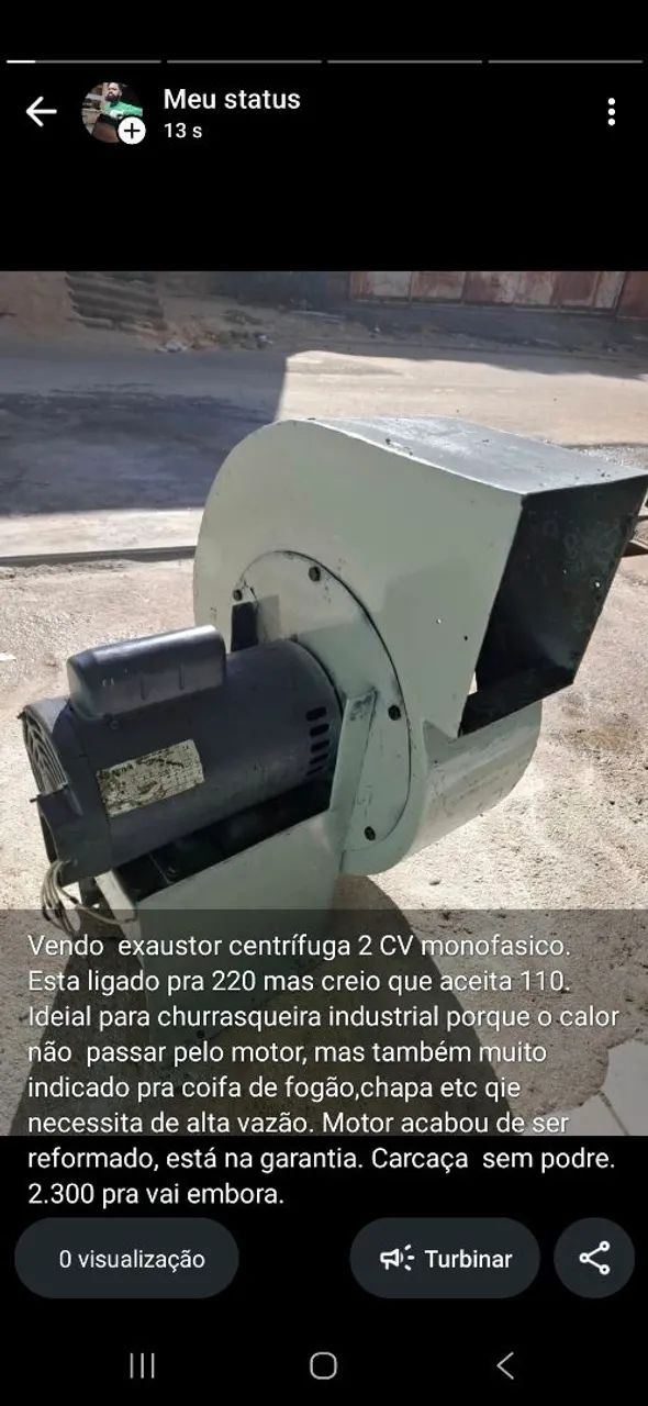 Exaustor centrífuga 2 CV para coifa industrial 