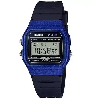 Relógio Casio Digital Preto com Azul F-91WM-2ADF