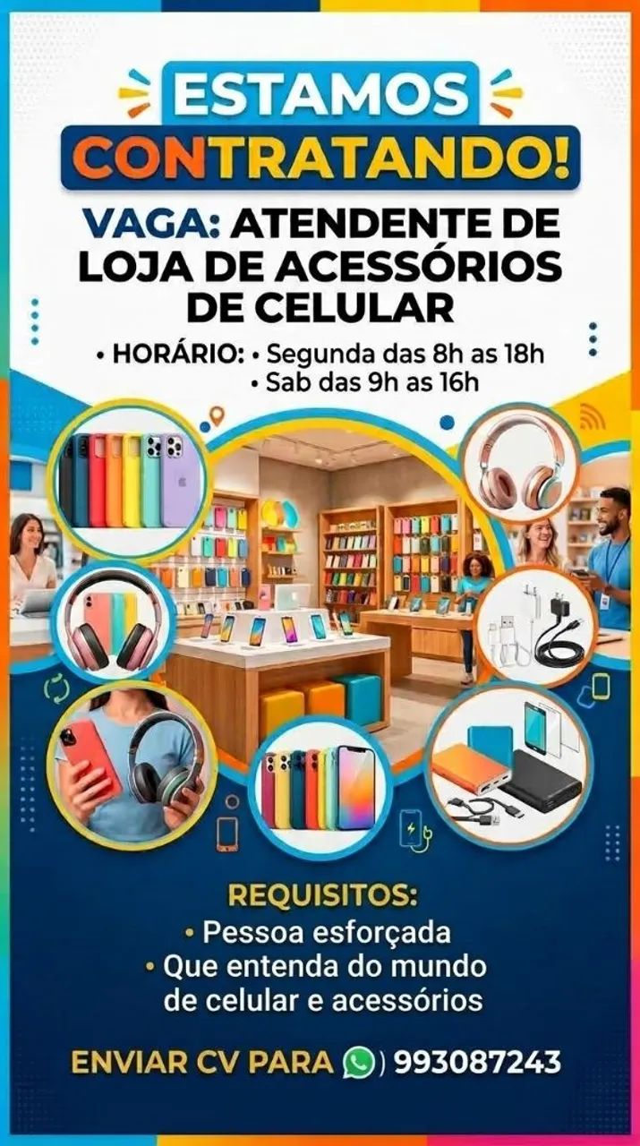 Vaga atendente loja de acessórios para celular 