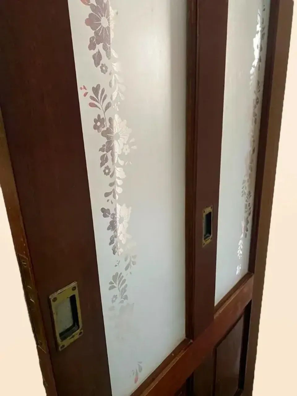 Porta De Correr Madeira De Lei Com Vidro Trabalhado Vintage