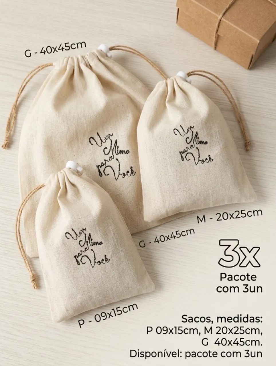Sacos de presente feitos em algodão crú, sustentáveis e reutilizáveis. - Foto 4